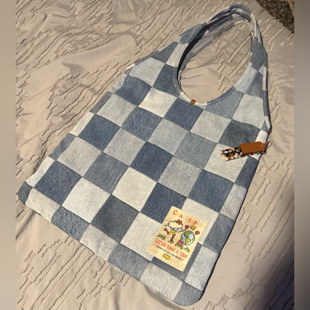 *rare* coachtopia denim checker tote